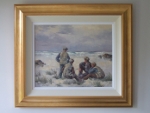 oil painting by Hamilton Sloan of curragh men on the beach